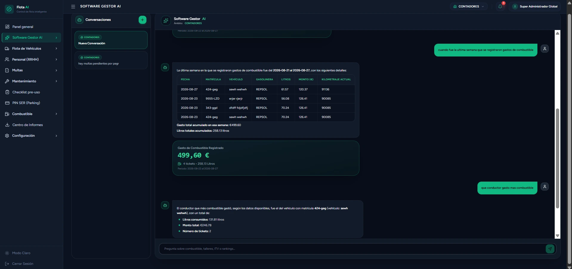 SaaS Flota AI - Gestión y Telemática Vehicular - Pantalla operativa 5