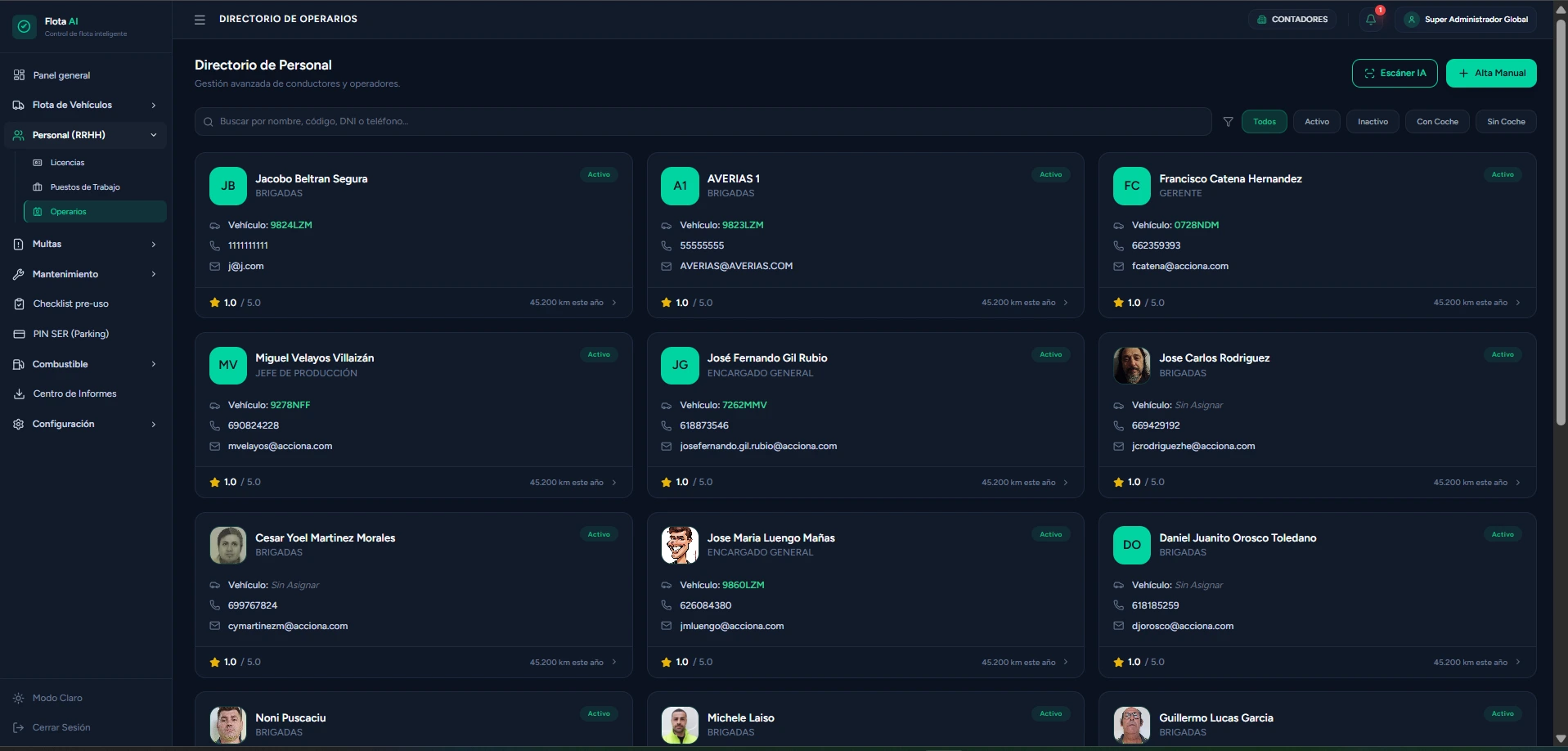 SaaS Flota AI - Gestión y Telemática Vehicular - Pantalla operativa 3